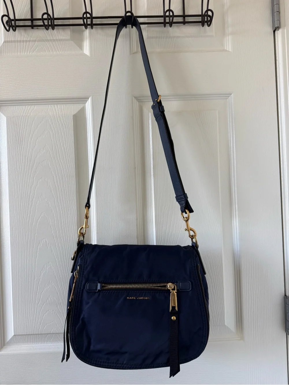 Marc Jacobs Navy Nylon Crossbody Bag Gold Hardware Zip Flap Shoulder Purse